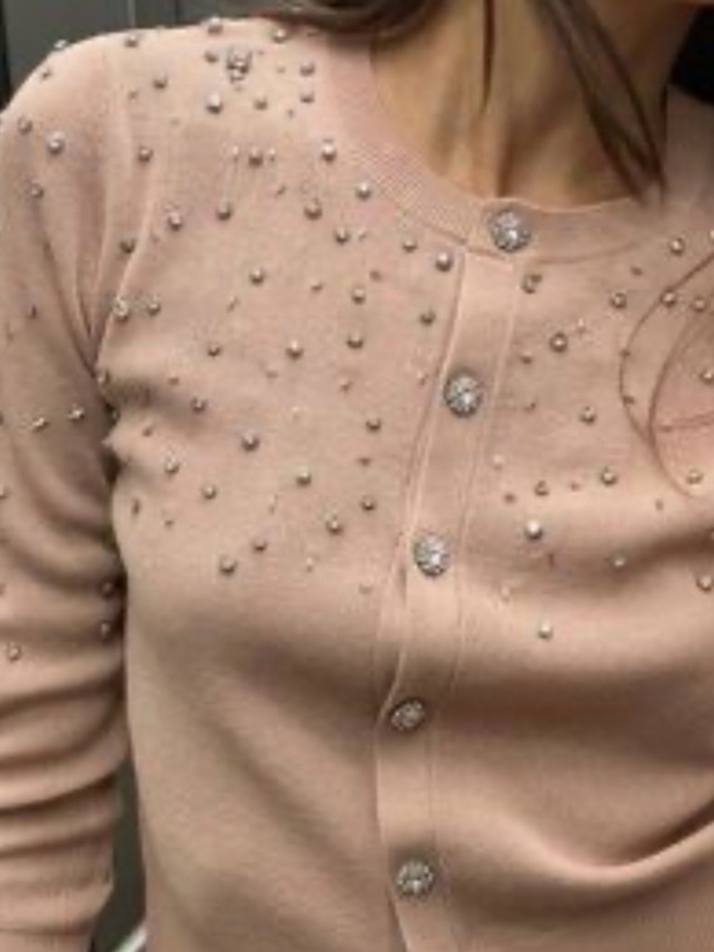 NWT Zara Embellished Rhinestone jewel Button Knit Cardigan Size M